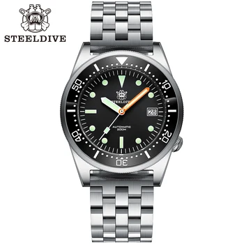 Нов мъжки механичен часовник STEELDIVE SD1979 200 м, водоустойчив черен циферблат, керамични bezel, NH35, автоматични китката