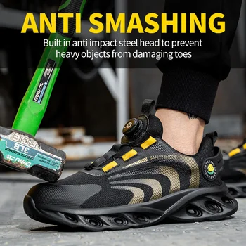 Нов стил мъжка безопасна работна обувки с въртящ се бутон, дишащи улични ботуши със защита от пробиви, нескользящая обувки на платформа за мъже
