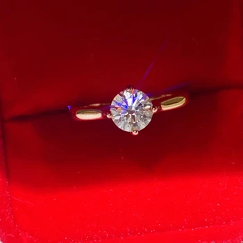 Нов стил, пръстен с диамант от муассанита 1 карата, 6,5 mm, D-цвят, кратко описание, четири нокът, Розово злато, преминаване на теста, сребро 925 проба, женски коктейл-бижута