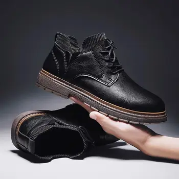 Нова Висококачествени мъжки обувки от естествена кожа, Ежедневни обувки, мъжки офис обувки-Oxfords, Лоферы, Модни обувки с чорапи За бизнес Отдих