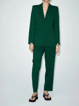 Нови дамски декоративни панталони за шиене, минималистичные панталони с висока талия + универсален темпераментное поло, елегантен топ, костюм директно намаляване, палто