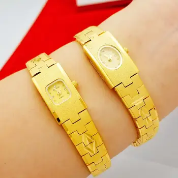 Нови дамски часовник от 24-каратово злато, не выцветающие, изискан лукс, благороден кварцов механизъм месинг каишка, реколта стомана, висококачествен луксозен малък квадратен циферблат