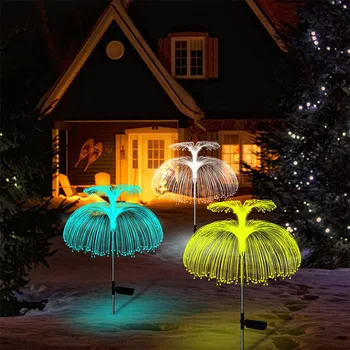 Нови двуслойни соларни лампи във формата на медузи, външно осветление, осветление на тревата под формата на медузи, 7 цвята, променящия се пейзаж, интериор на градински пътеки