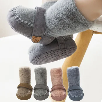 Нови зимни обувки за новородени бебета, малки момичета и момчета, детска зимна топла устойчива на плъзгане обувки с мека подметка, топли зимни обикновена обувки