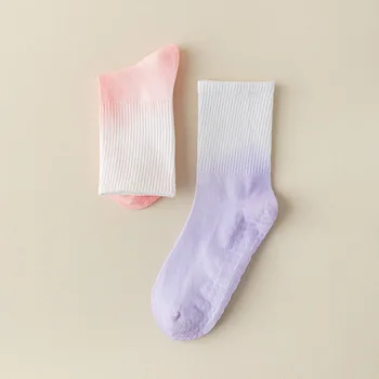Нови памучни чорапи дишащи до средата на прасците наклон цветове чорапи за йога, пилатес, професионални мини чорапи за спорт във фитнес зала, зала за танци, фитнес
