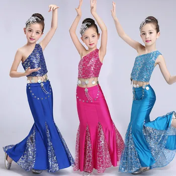 Ново записване, китайски костюм за момичета, танцови облекла, дрехи за танц Дай Паун, националния народен танц павлина за изпълнения