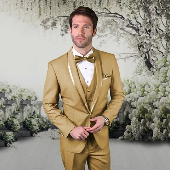Оборудвана мъжки костюм от 3 теми, 2023, шал с ревери, Официален смокинг Младоженеца на сватбеното парти Костюм (сако + Жилетка + Панталон, Костюм Homme Mariage