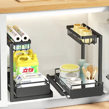 Органайзер за съхранение под мивката, чекмеджето, Кошница за кабинет, кухненски рафтове за съхранение на подправки, кухненски органайзер за баня