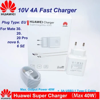 Оригинален Huawei Super charger 40 W ЕС Зарядно Устройство Адаптер за Захранване 5А USB TYPE C Кабел за Честта 10 9 Nova 5 5i p10 p20 p30 pro капитан 30