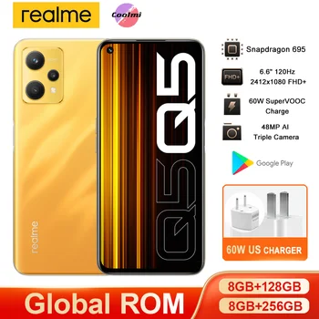 Оригинален Realme Q5 5G Snapdragon695 120 Hz 6,6 см 60 W Dash Charge 5000 ма Голяма батерия 50-Мегапикселова Камера Android 12 UI3.0 Google Play