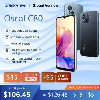 Оригинален смартфон Blackview Oscal C80 8 + GB 128 GB, 50-мегапикселова камера, 6,5-инчов дисплей с честота 90 Hz, 5180 ма, мобилни телефони, восьмиядерный Android 12