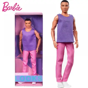Оригиналната мода на Барби, Черна Коса, лилаво Топ с розови панталони, Колекция от маркови ретро фигурки на кукли, детски Играчки, Подаръци за рожден Ден HJW84