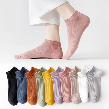 Памучни дамски къси чорапи, Летни Тънки дишащи обикновен дамски чорапи, японската мода, ученички, дамски чорапи до глезена с дълбоко деколте