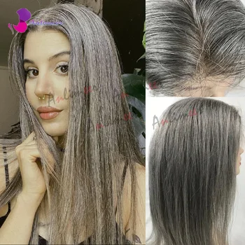 Перуки от човешка коса на дантели на черно и сиво, цветове, смесени сиви перуки за черни жени, прави перуки, изработени от човешка коса, специализирани перуки
