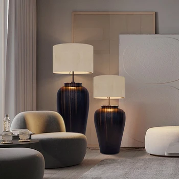 Под лампа Чайна за престой в семейството, хол, кабинет, настолна лампа с декорация във формата на керамични вази