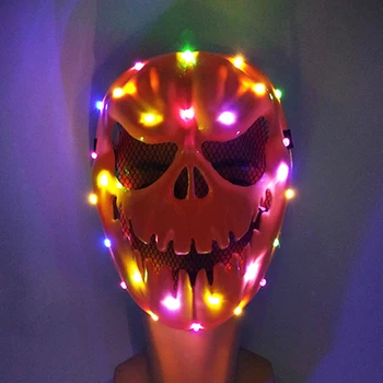 Популярната неон светещ маска за Хелоуин, светещ led маска по формата на главата на тиквата, светещ маска за cosplay, празничен костюм, Аксесоари, реквизит