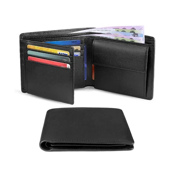 Портмонета мъжки тънки RFID блокер от естествена кожа с джоб за монети, 2 отделения за банкноти, 10 притежатели на кредитни карти, портфейл за мъже