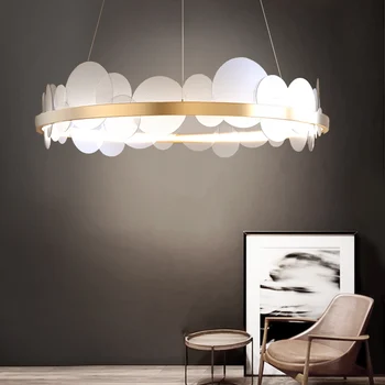 Постмодернистский окачен лампа за дневна, американски прост лампа за спални, кръгъл пръстен, led подвесная лампа, креативна полилей от скандинавския стъкло