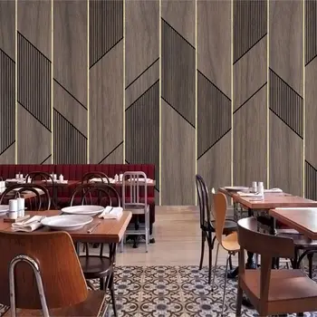 Потребителски тапети 3d модерна минималистичная геометрична линия дървена дъска стенопис абстрактен творчески индустриален стил ТЕЛЕВИЗИЯ фон на стената тапет
