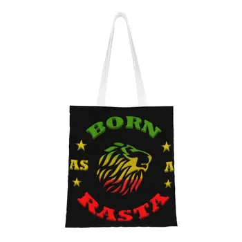Потребителски холщовые чанти Born As A Rasta за пазаруване, женски здрави торбички за пазаруване в растафарианском стил