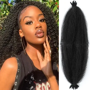 Предварително разделени пружинистые коса за удължаване плетением в стил афро Марли за черни жени, мека къдрава къдрите на коса, плетене, навийте нагоре
