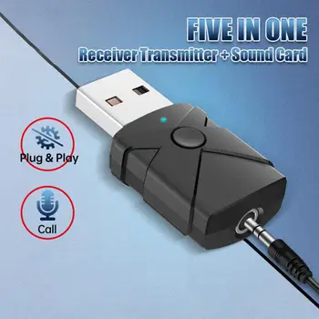 Приемник 5 В 1 Bluetooth 5.2 безжичен USB адаптер 3.5 мм Аудиоприемник/предавател за телевизор, КОМПЮТЪР, автомобил динамиката на AUX, щепсела и да играе.