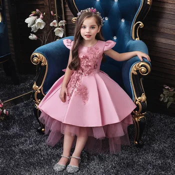 Принцеса рокля за абитуриентски бал за момичета, празнична рокля с бродерия за малки момичета, детски сватбена рокля-пакетче, детски дрехи