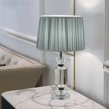 Просто Модерна Спалня Луксозна Настолна Лампа от Кристал, вградени Диаманти, Уютна Романтична Нощна Лампа на Европейския Дома на Контролирани Син Цвят