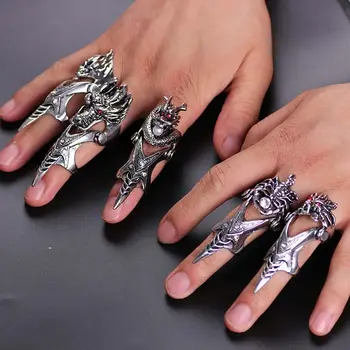 Пънк-ретро пръстен с дракон за мъже, мъжки рицарски череп, Призрачная костяшка, брони, пръстени за пръстите, Унисекс, стръмни вечерни бижута подаръци