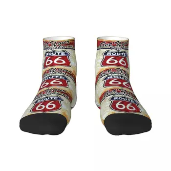 Реколта мъжки чорапи Route 66 за екипажа, Унисекс, стръмни чорапи с 3D принтом в американския пътната стил