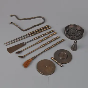 Ретро набор от инструменти за тамян от чиста мед, домашно стартер за тамян, печат на въздуха, за да проверите за дим, аксесоари, лъжичка за тамян, колектор на прах