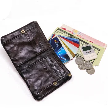 Ретро ретро плиссированный портфейл от кожа растително дъбени, портфейл с цип с няколко карти и мек портфейл-мрежи