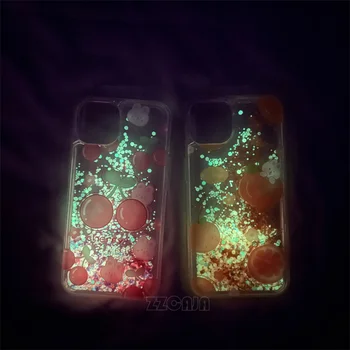 Светлинен калъф за iPhone 11 12 13 Pro Max 14 Plus, калъф с блестящи течни зыбучими пясъци, сладко розово, череша, златисто-оранжеви прозрачни миди
