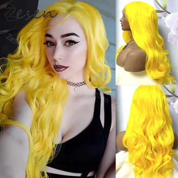 Светло-жълт бесклеевой перука, завързана за жени, синтетичен съраунд вълнообразни завързана перука, детски косата, резултати при висока температура влакнести косми, cosplay