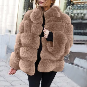 Свободна дебела кожа плюшен сако, дамско модерно зимно укороченное палто от изкуствена кожа, пухкави топли къси якета, жилетка с дълъг ръкав, палто