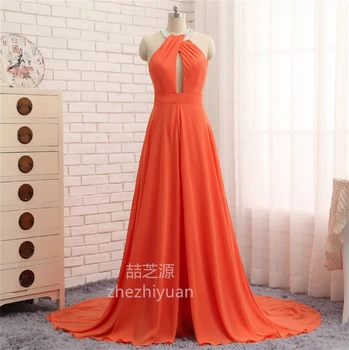 Секси вечерна рокля оранжев цвят, с цепка отпред, шифоновое вечерна рокля в цял ръст, сшитое по поръчка, официални вечерни рокли