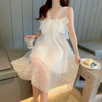 Секси вечерна рокля Хонг Hu 2023, Нов ремък, дантелени празнични плажни рокли със средна дължина, с отворен гръб за жени