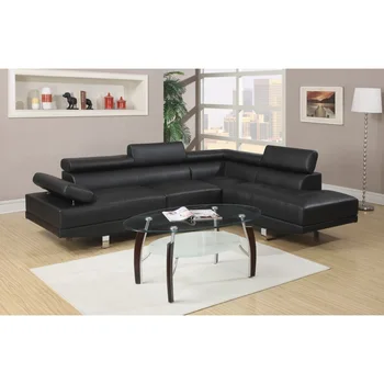Секционни диван Мебели за дневна от изкуствена кожа, Регулируема облегалка, шезлонг от дясната страна и диван с лявата страна на Белия цвят