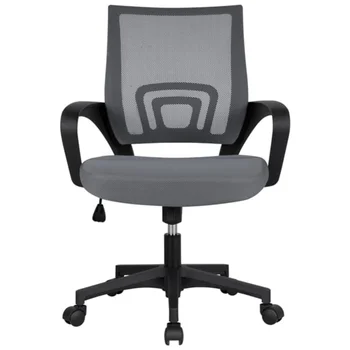 Сиво сетчатое офис стол с Регулируема средна облегалка, повратна основа и подлакътници за подобряване на комфорт и подкрепа у дома или в офиса