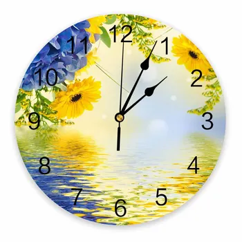 Сините цветя хортензия, Декоративни кръгли стенни часовници с хризантемой, Индивидуален дизайн, Не тикающие, тихи спални, голям стенен часовник