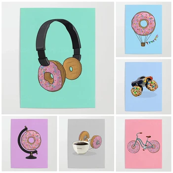 Скандинавска абстрактна живопис върху платно, слушалки с пончиком, колоездене, природа, стенни художествени плакати и щампи, модерен интериор на хол