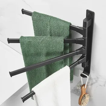 Скандинавска закачалка за кърпи, Черна Въртящата се закачалка за кърпи, алуминиева Закачалка за кърпи, стенни закачалка за съхранение в банята без перфорация