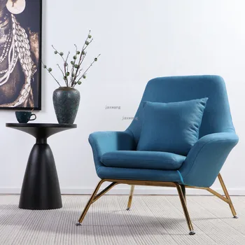 Скандинавски разтегателен диван и фотьойл за хол, синьо Кресло за отдих в балкона, Модерен изчистен дизайн лесен луксозна единична разтегателен диван-фотьойл TG