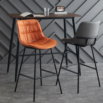 Скандинавските кожени бар столове за бар, мебели за дома, лека луксозна рецепция, кухненски стол, дизайнерски творчески висок бар стол