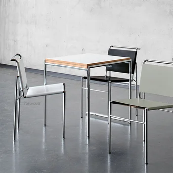 Скандинавските минималистичные кожени трапезни столове за кухненски мебели, у дома, в китайски стил, стол за хранене от неръждаема стомана, кафе, стол за почивка