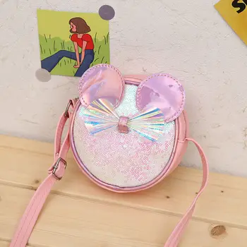 Сладко детска малка кръгла чанта на рамото за момичета, принцеса, чантата с пайети и лък, сладки детски мини-чанти-незабавни посланици, аксесоари