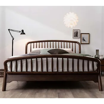 Спалня от северна америка черен орех, легло от масивно дърво, скандинавски светла луксозно обзавеждане, сватбена легло, двойно легло череша