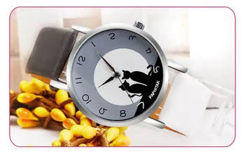 Спортен часовник с изображение на привлекателен котка, модерни нови кожени часовници за момичета, популярни часовници за двойки момичета relogio masculino