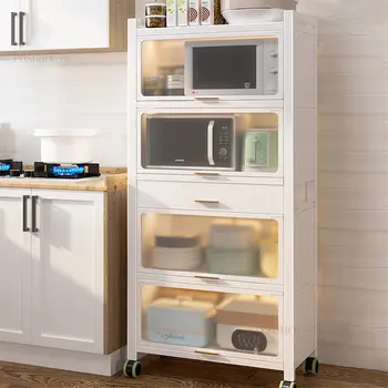 Съвременните Метални шкафове Подови кухненски шкафове Многослоен шкаф за съхранение на микровълнова фурна Многофункционален шкаф със стъклени като