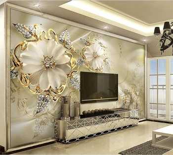 Тапети по поръчка beibehang Висококачествено 3D триизмерна серия златни бижута с цветя в европейския дворцов стил за телевизор